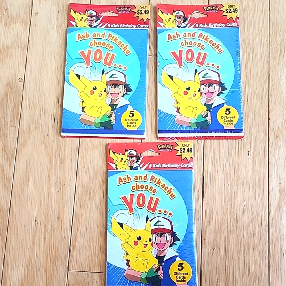 15 Pokemon Birthday Cards 3 Packs of 5 Cards VINTAGE!